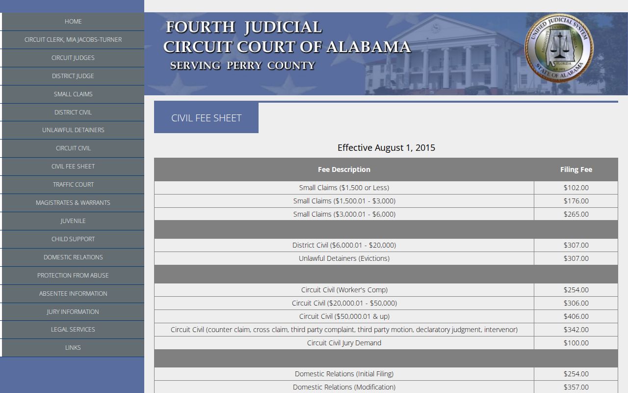 Perry County civil court docket filing fee source