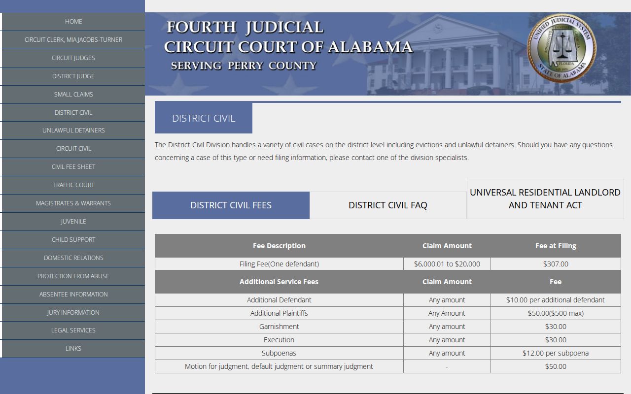 Perry County civil court docket District civil source