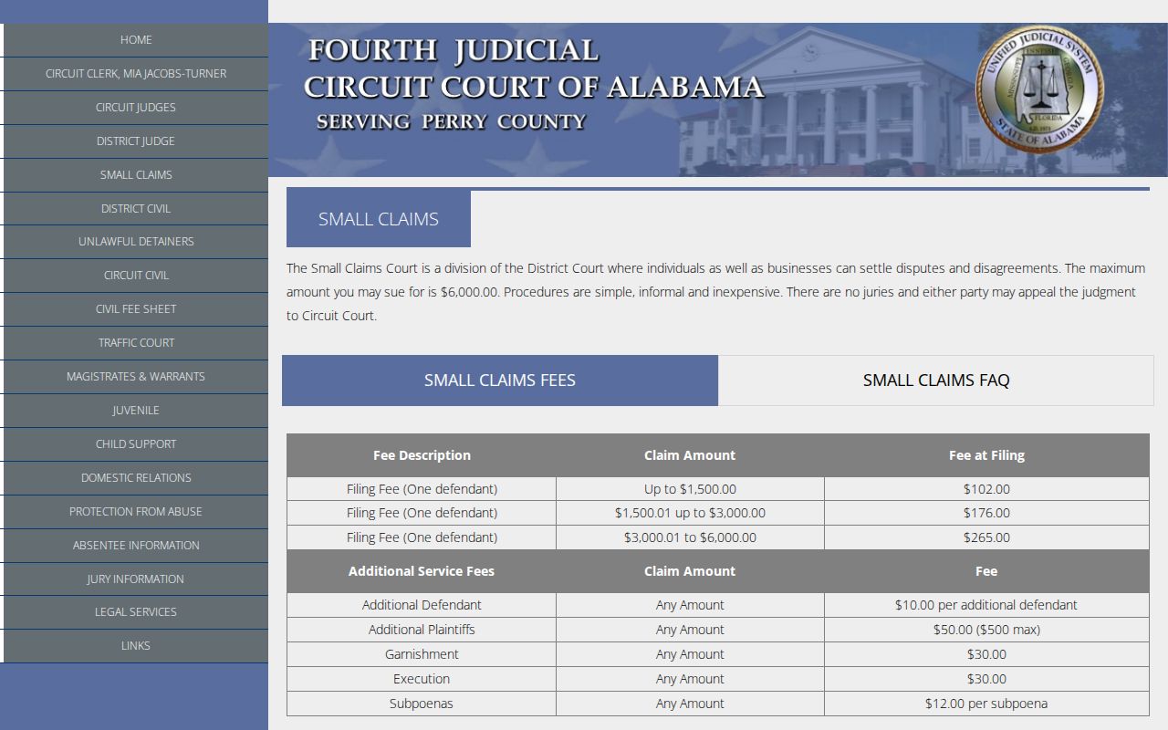 Perry County civil court docket small-claims process