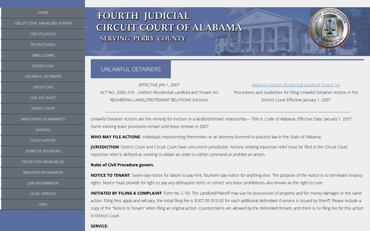 Perry County civil court docket unlawful-detainer procedure