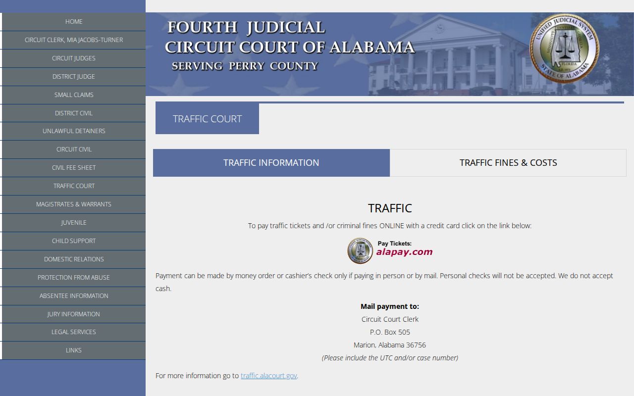 Perry County traffic court record instructions