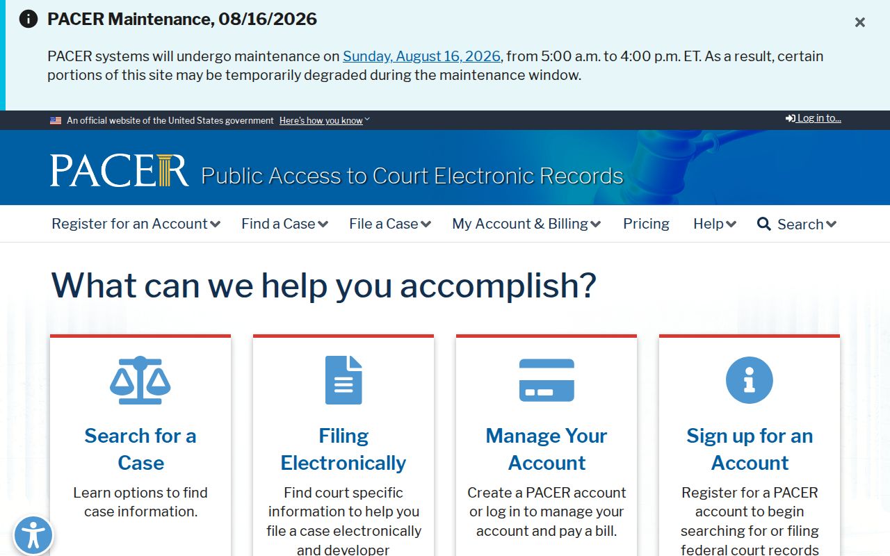 PACER federal records separate from Uniontown court records